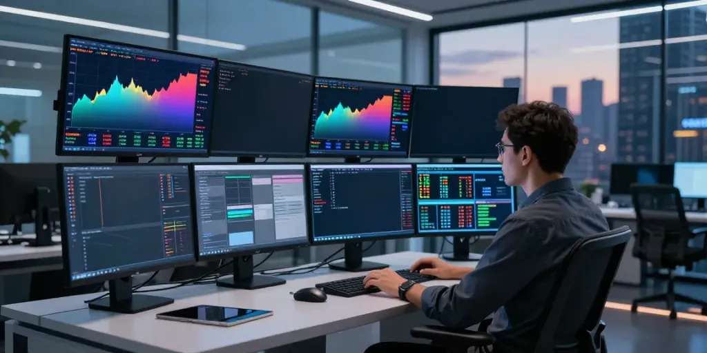 Trader analyzing live market data at slatecapivex.ca in a modern workspace.
